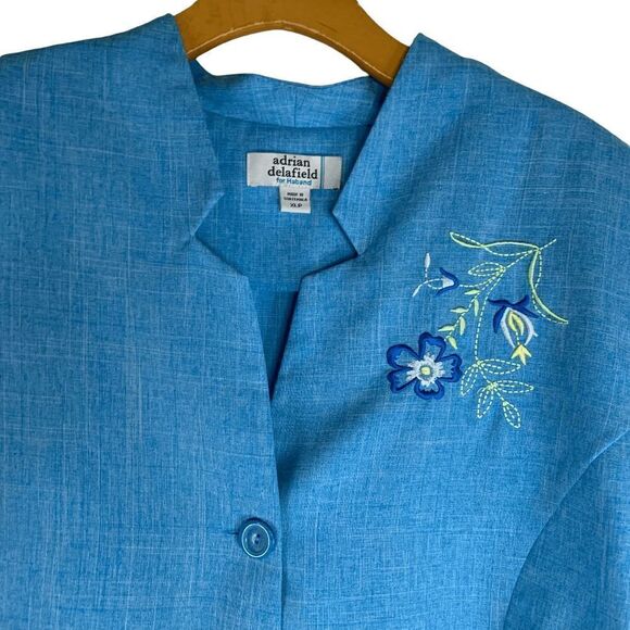 Adrian Delafield Women's size XL petite Vintage Blue embroidered 2 pc pant suit - Picture 3 of 10